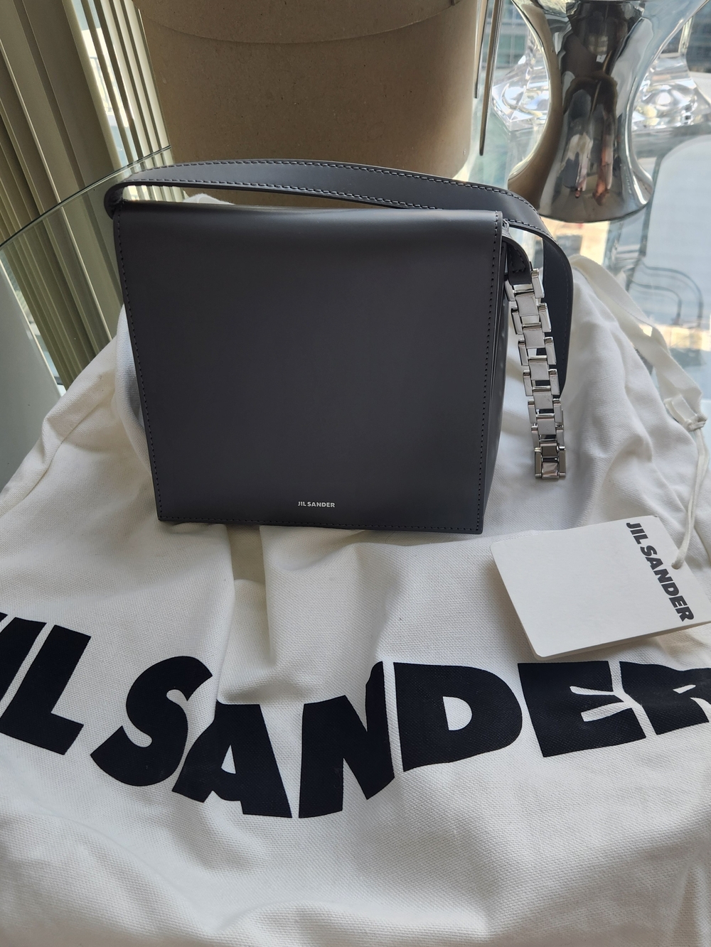 Jil Sander Gray Leather Schoulder Bag